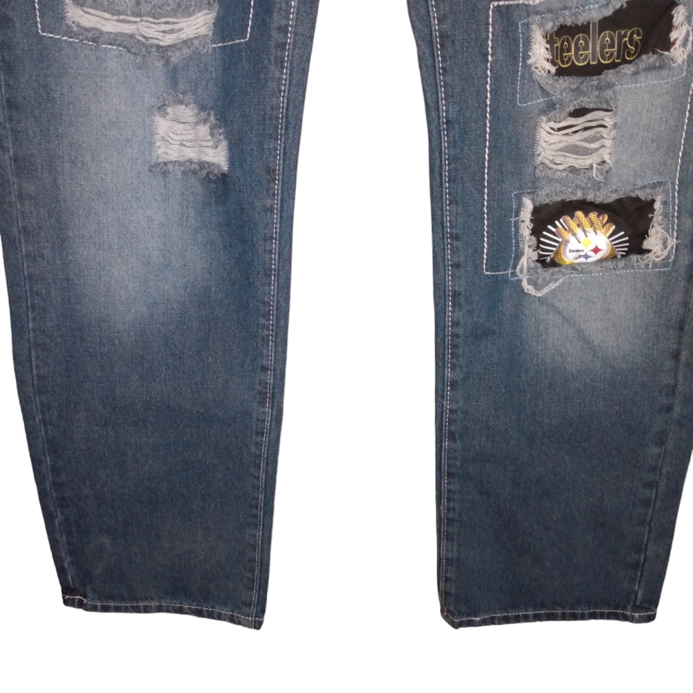 Jeans Wear Patchwork Distressed Pittsburgh Steelers Jeans XL - Picture 8 of 14